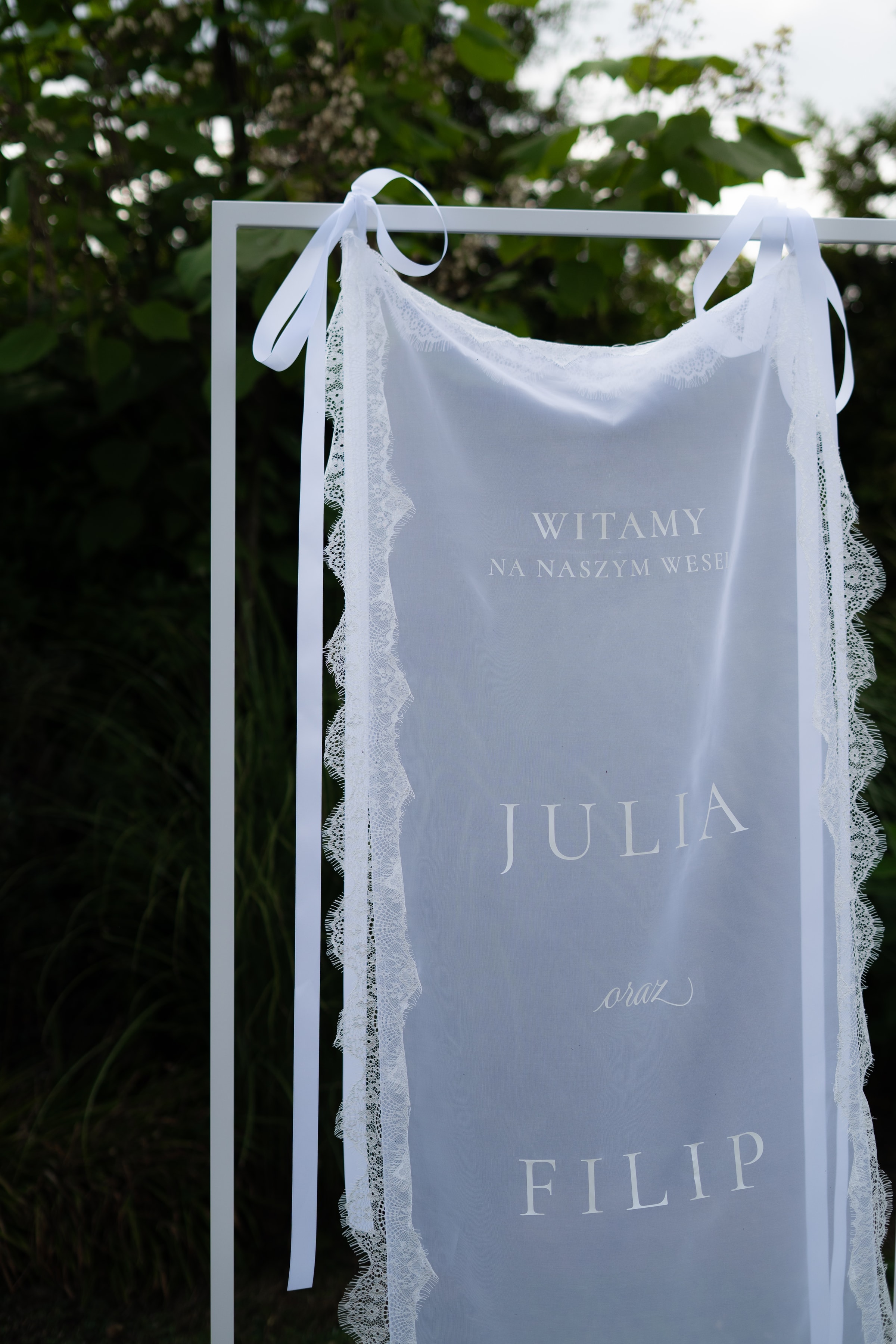 Baner weselny koronkowy